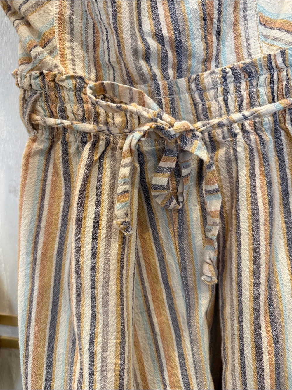 Free People Strapless Striped Tie-Waist barrell leg Jumpsuit in Beige & Cream - Picture 5 of 9